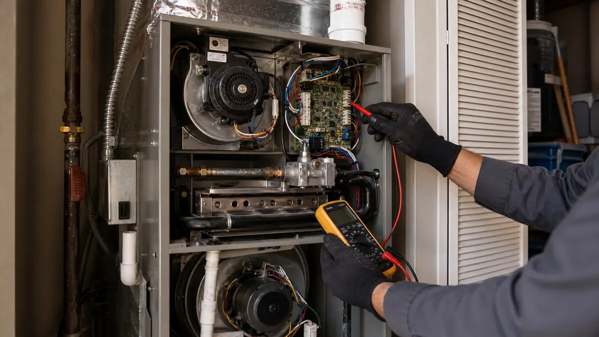 Carrier gas furnace installed in a Pasadena closet