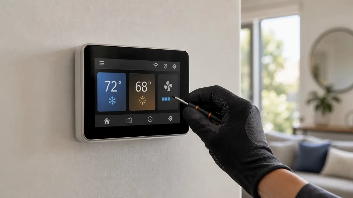 Carrier Infinity System Control touchscreen mounted in a Pasadena home