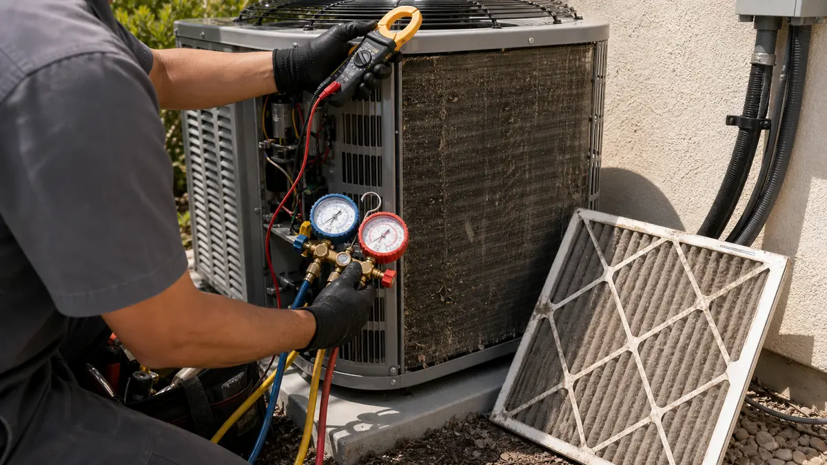Amp-draw test on a Carrier compressor at a Pasadena home