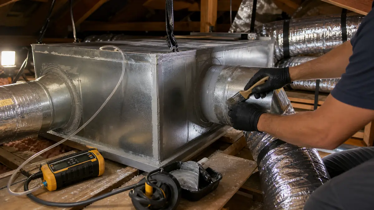 Sealed and balanced supply duct in a Pasadena attic