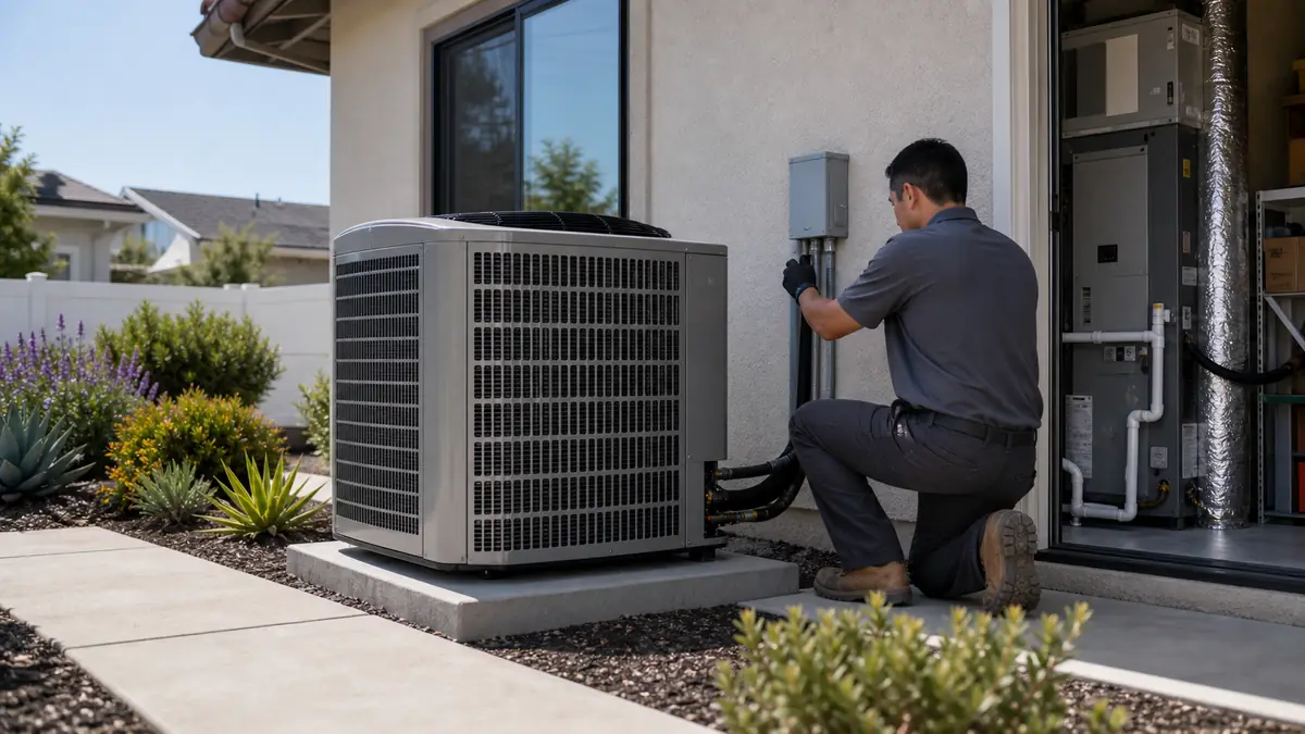 New Carrier heat pump installed in a Pasadena side yard